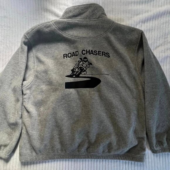 Size Large Light Gray Full Zip Fleece Jacket Road Chasers Motorcycle Logo - Picture 8 of 9